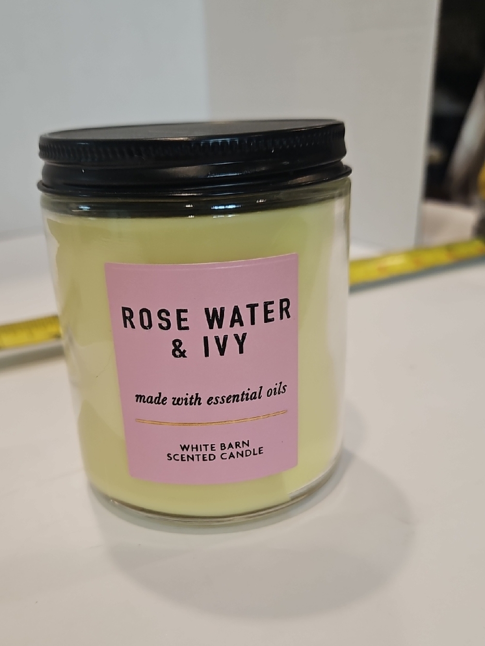 White Barn Rose Water & Ivy Candle - Pale Yellow with Pink Label